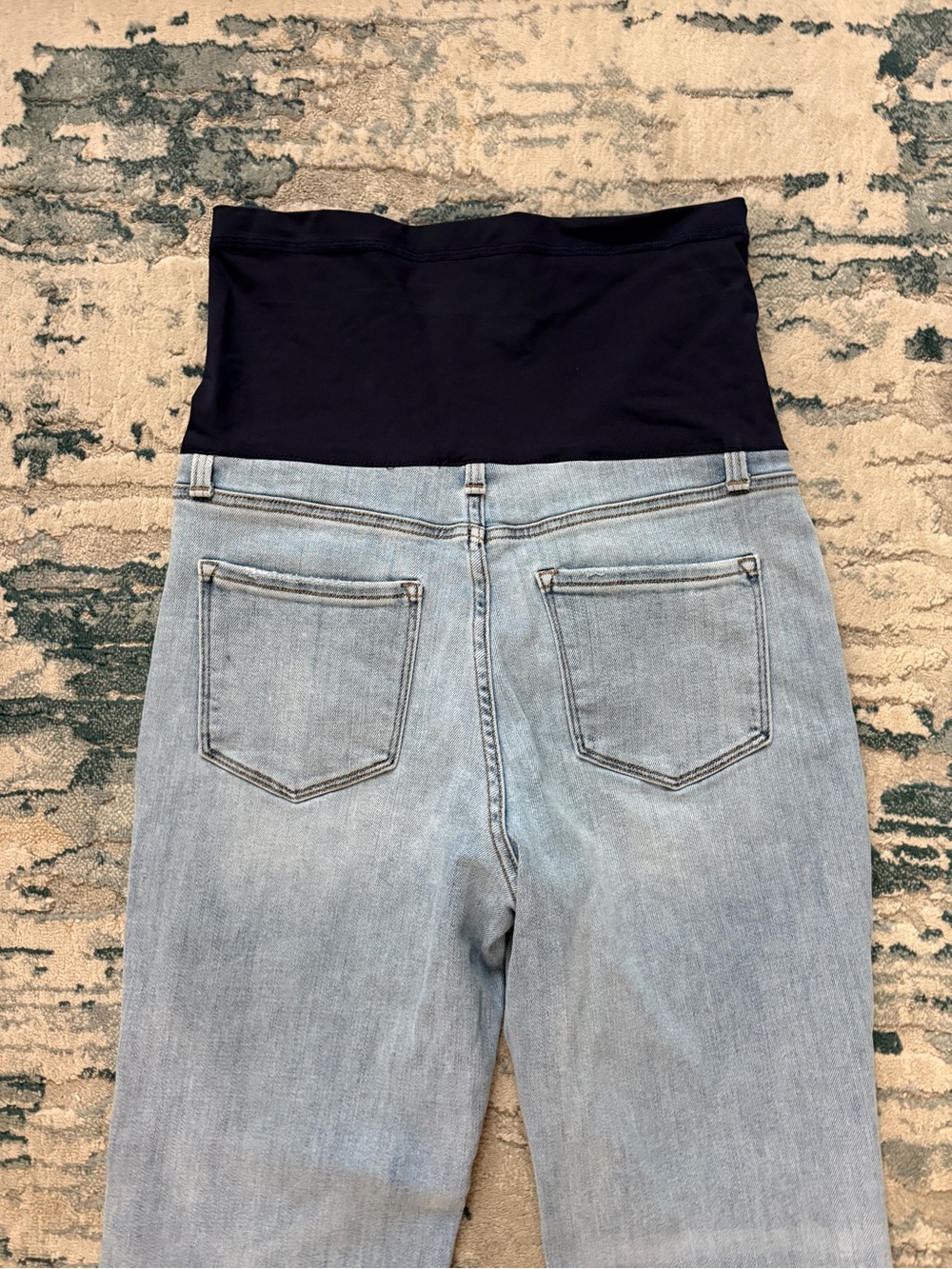 Pinkblush Light Wash Straight-Leg Maternity Jeans with Navy Panel - Picture 6 of 7